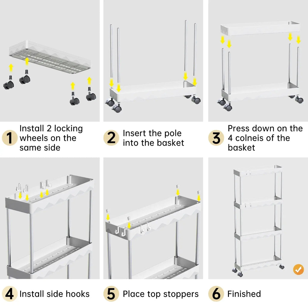 5.1” Slim Rolling Storage Cart for Narrow Spaces – 4-Tier Gap Organizer