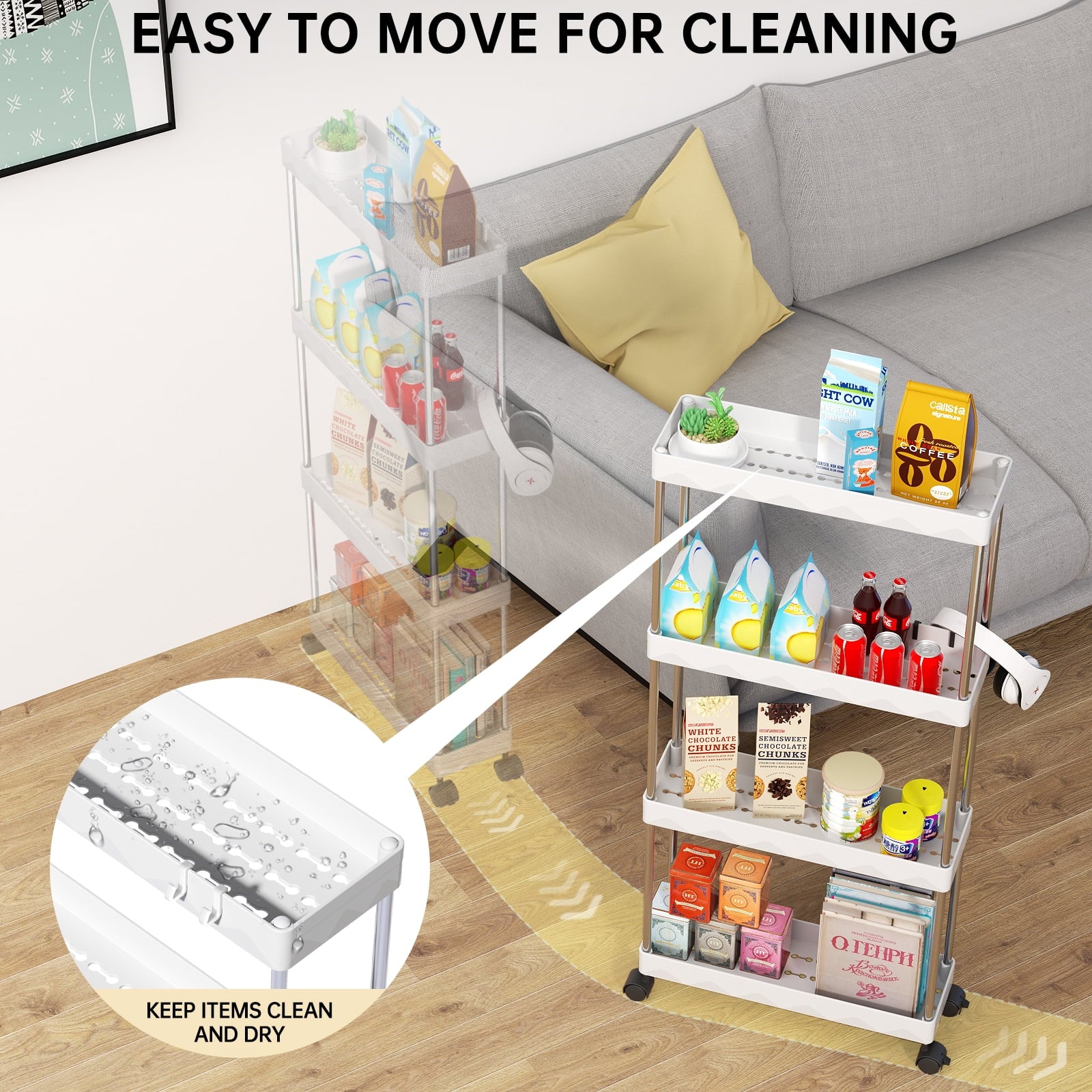 5.1” Slim Rolling Storage Cart for Narrow Spaces – 4-Tier Gap Organizer