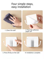 Wall-Mounted Remote Control Storage Box with Hook Storage Rack Bedside Mobile Phone Charging Stand 1 Piece