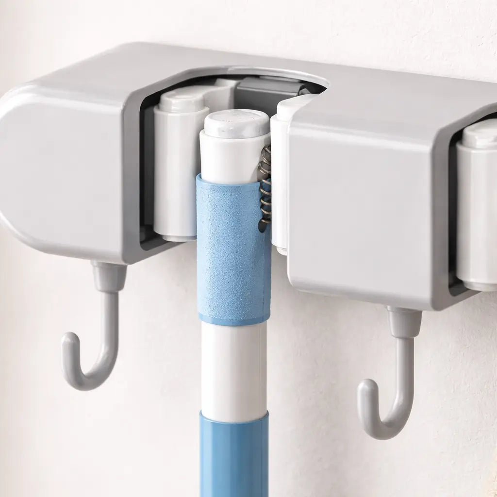 Wall-Mounted Mop Holder — Space-Saving Organizer with Hooks