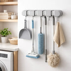 Wall-Mounted Mop Holder — Space-Saving Organizer with Hooks