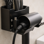 Wall Mounted Hair Dryer Holder with Storage Shelf – Space Saving Bathroom Organizer for Dryer, Straightener & Brushes