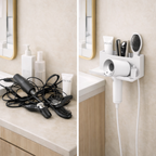 Wall Mounted Hair Dryer Holder with Storage Shelf – Space Saving Bathroom Organizer for Dryer, Straightener & Brushes
