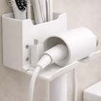 Wall Mounted Hair Dryer Holder with Storage Shelf – Space Saving Bathroom Organizer for Dryer, Straightener & Brushes