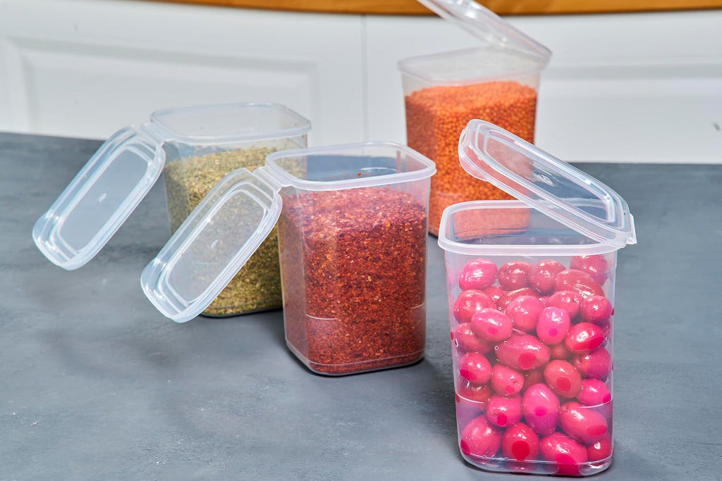 10 Pack 39 Oz Airtight Food Storage Containers with Attached Hinged Lids – Stackable BPA Free Plastic Pantry Storage Containers for Flour, Sugar & Cereal – Clear Kitchen Containers