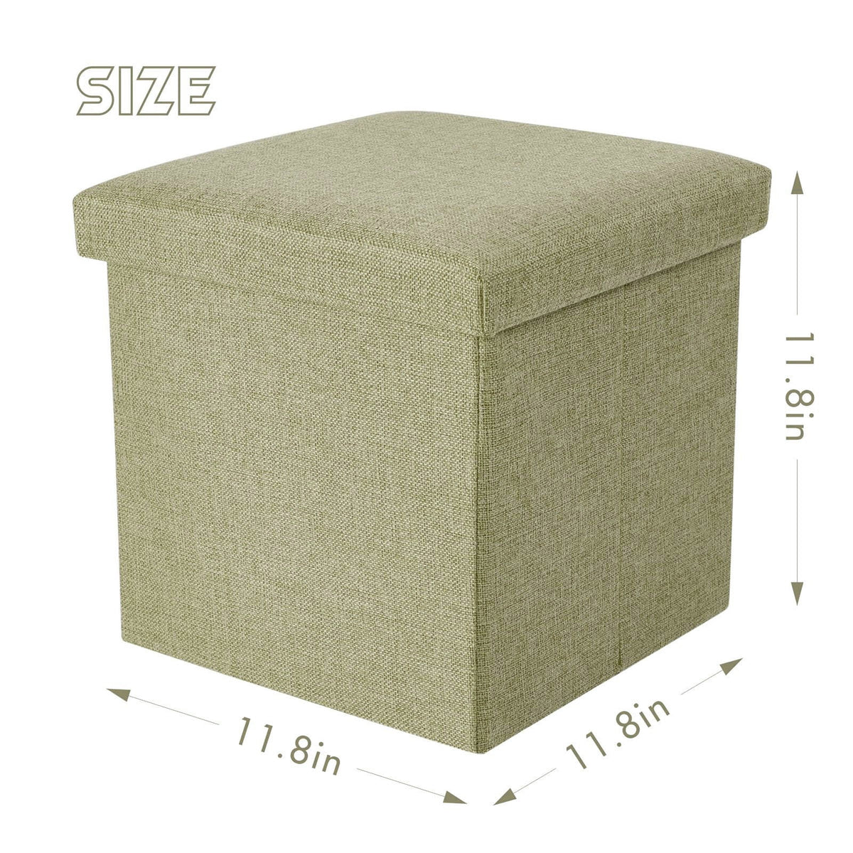 Folding storage ottoman cube shown in a bedroom as extra seating