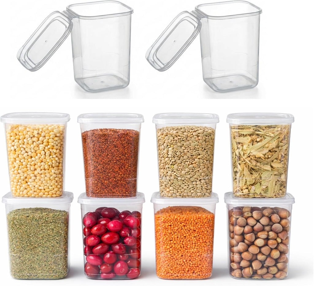 10 Pack 39 Oz Airtight Food Storage Containers with Attached Hinged Lids – Stackable BPA Free Plastic Pantry Storage Containers for Flour, Sugar & Cereal – Clear Kitchen Containers