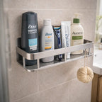 No Drill Aluminum Shower Shelf – Wall Mounted Bathroom & Kitchen Storage Organizer Rack (Single / 2PCS, Black or Silver) SimplyStoredHome