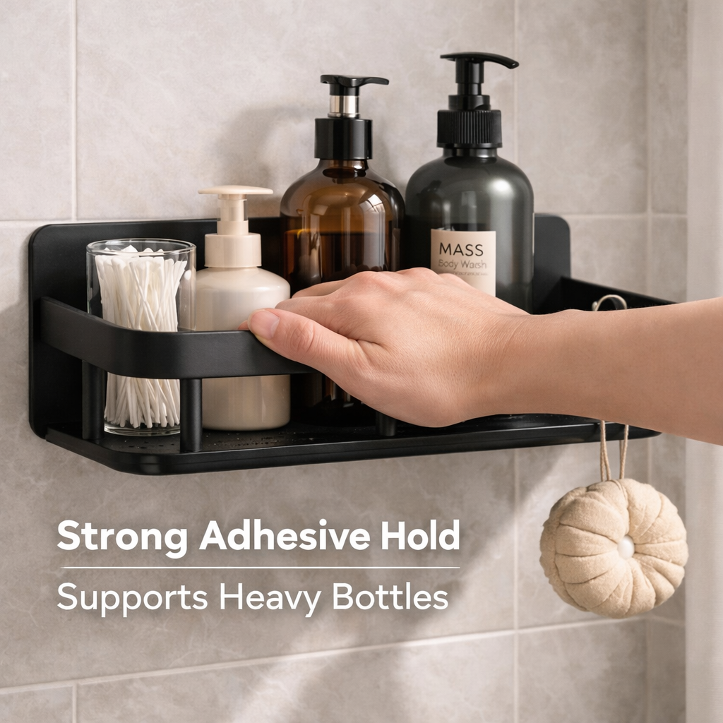 No Drill Aluminum Shower Shelf SimplyStoredHome