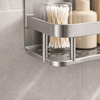 No Drill Aluminum Shower Shelf – Wall Mounted Bathroom & Kitchen Storage Organizer Rack (Single / 2PCS, Black or Silver) SimplyStoredHome