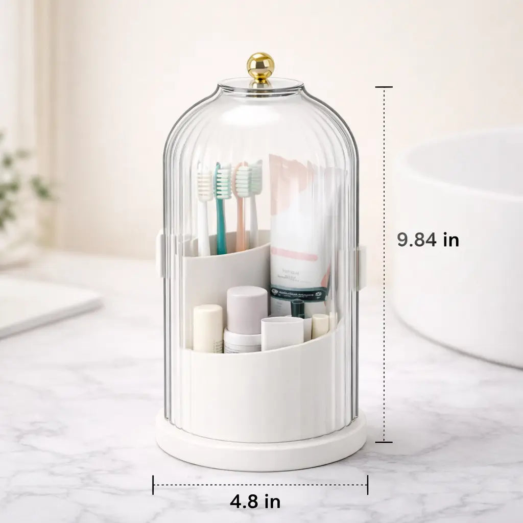 Rotating Toothbrush Holder with Sliding Lid – 3 Slot Bathroom Organizer - SimplyStoredHome