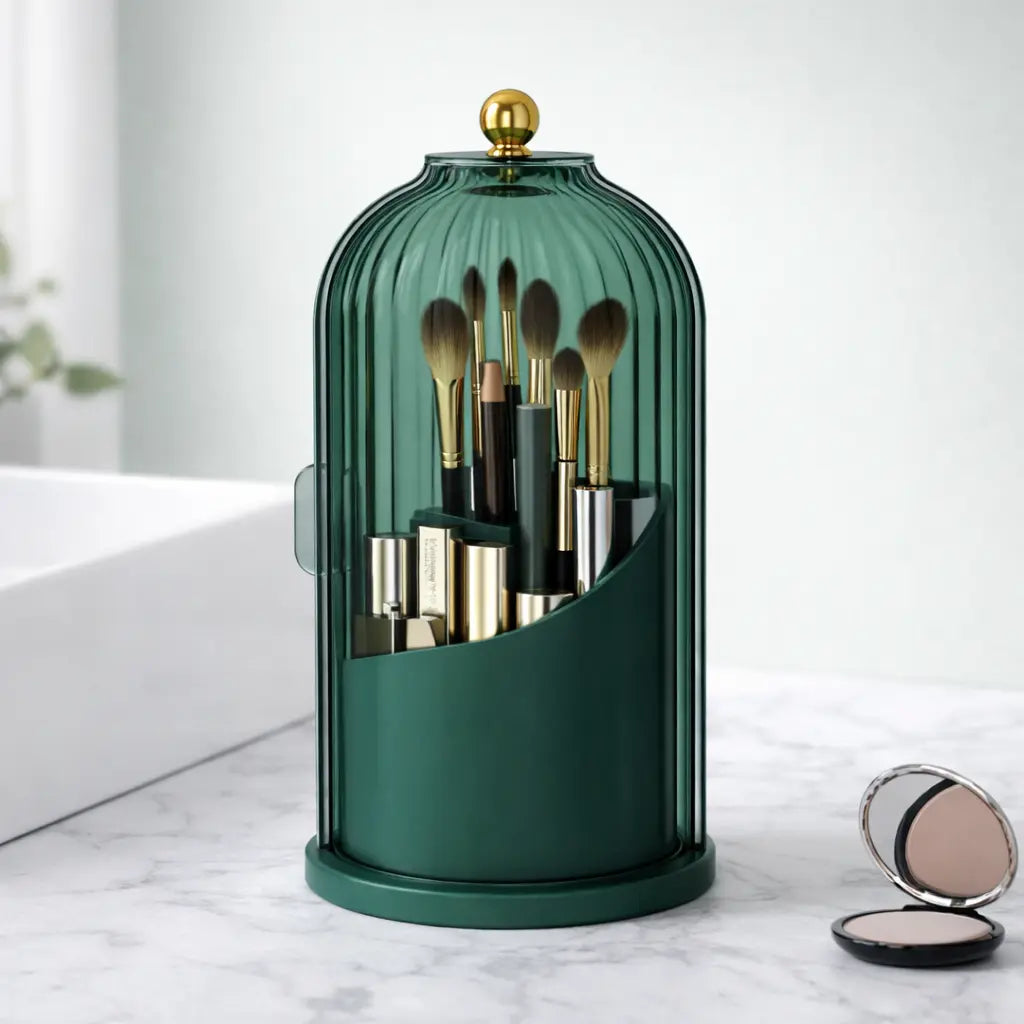 Rotating Toothbrush Holder with Sliding Lid – 3 Slot Bathroom Organizer - SimplyStoredHome